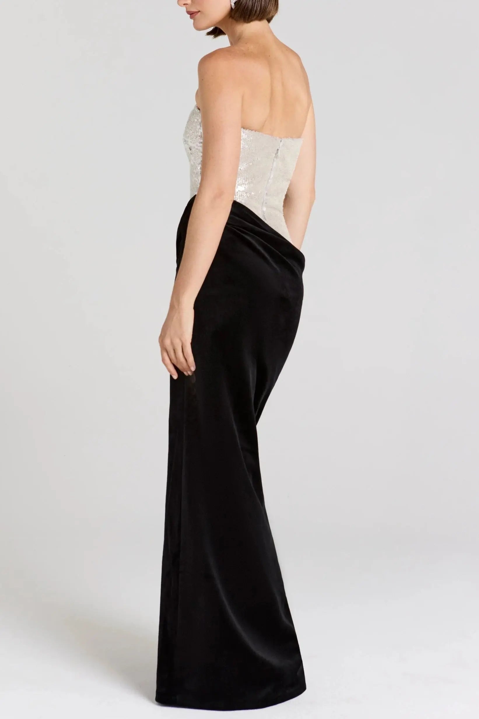 Off Shoulder Sequin High Maxi Dress - Silver/Black