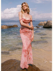 Pink Off-Shoulder Gradient-Dyed Maxi Dress