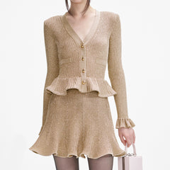 Gold Lurex Peplum Knit Mini Dress