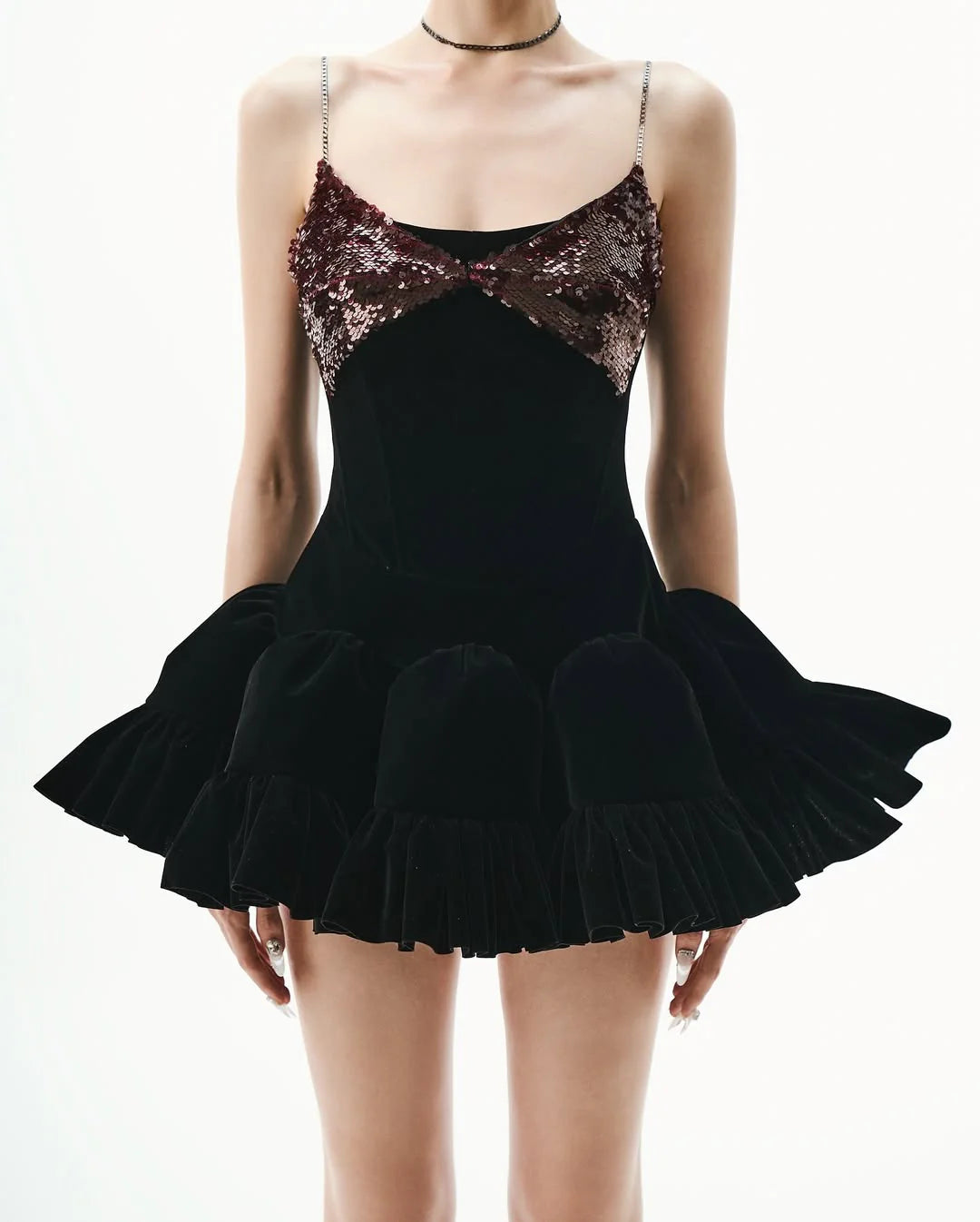 Sequin Embellished Mini Dress in Black