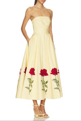 Satin Floral Print Off-Shoulder Midi Dress