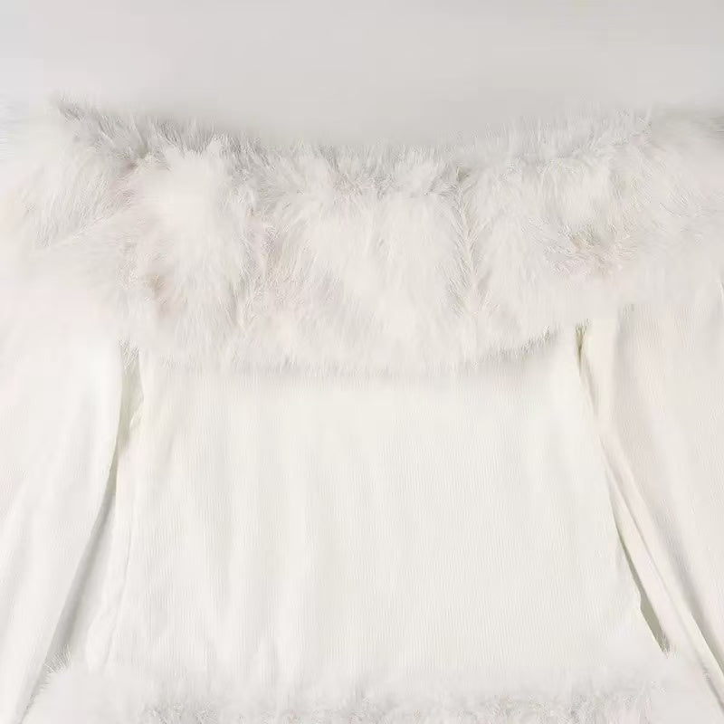 White Faux Fur Slim Mini Dress