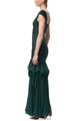 Ruffled Mesh Bodycon Bandage Maxi Dress in Green