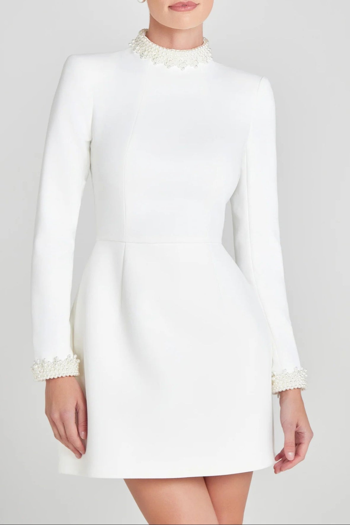 Cuffs Long Sleeve Mini Dress in White