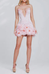 Top Deep V-Neck Bodycon Mini Dress in Pink