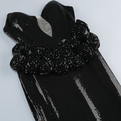 off-Shoulder Sequin Prom Maxi Dress in Black