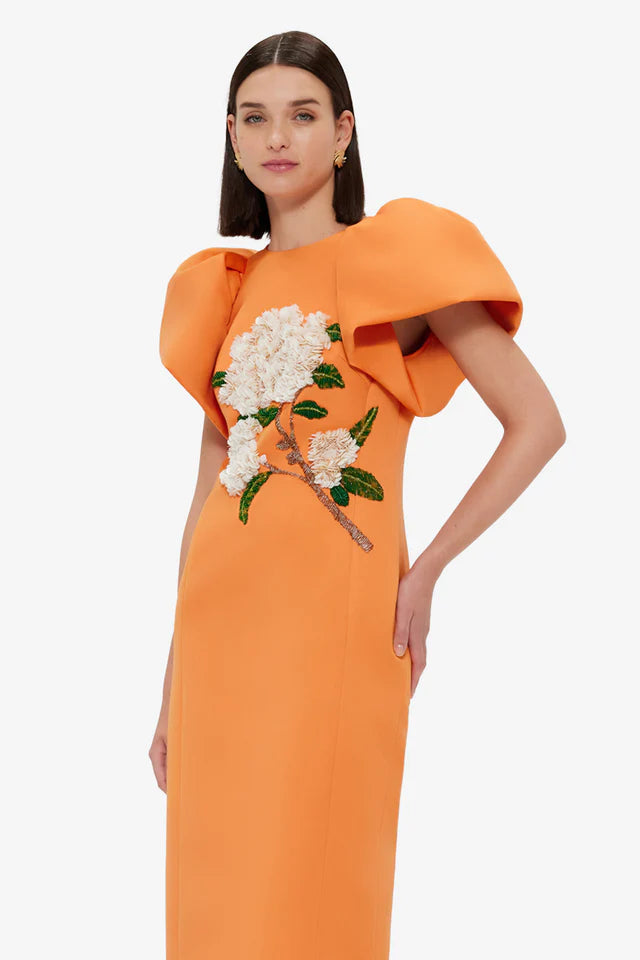 Embellished Maxi Dress Print in Tangerine