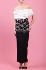 Beading Rhinestone Midi Dress in Black
