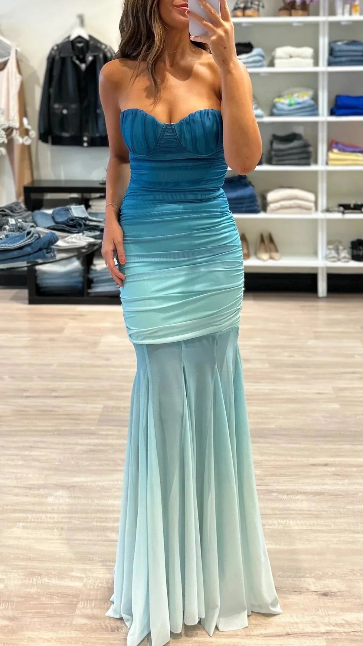 Gradient Mesh Splicing Bodycon Maxi Dress In Blue