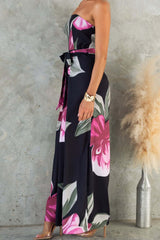 Black Floral Print Maxi Dress with Belt