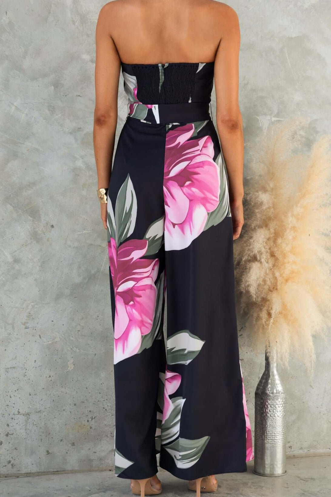 Black Floral Print Maxi Dress with Belt