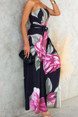Black Floral Print Maxi Dress with Belt