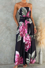 Black Floral Print Maxi Dress with Belt