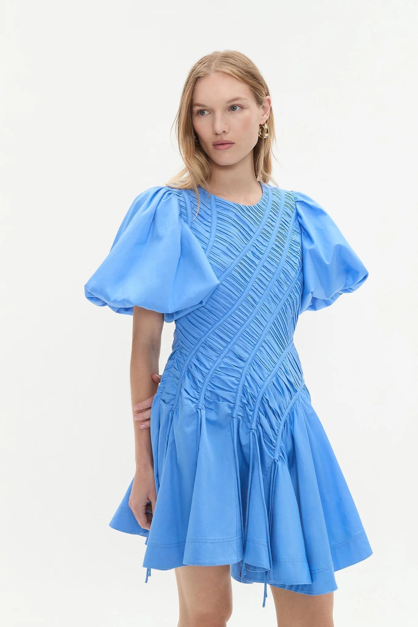 Puff Sleeve Mini Dress in Mist Blue