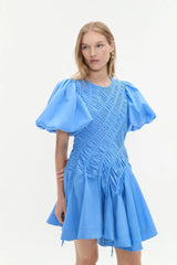 Puff Sleeve Mini Dress in Mist Blue