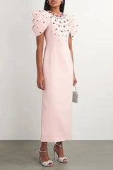 Crystal-Embellished Crepe Bodycon Gown in Pink