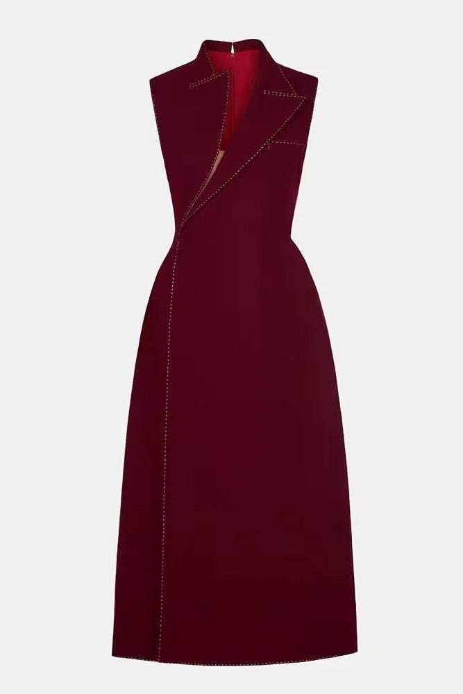 Collar Blazer Midi Dress in Red