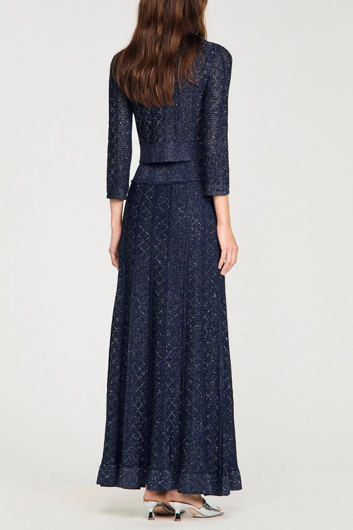 Rhinestone Knit Maxi Skirt in Navy Blue