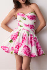 Rose Light Bubble Hem Mini Dress