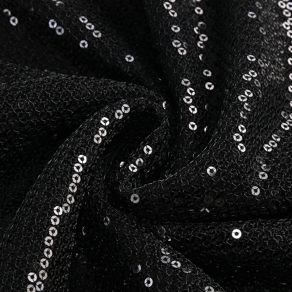 off-Shoulder Sequin Prom Maxi Dress in Black