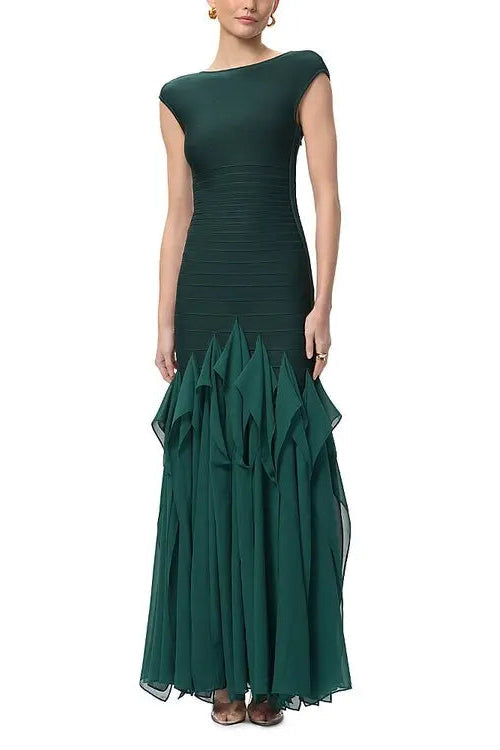 Ruffled Mesh Bodycon Bandage Maxi Dress in Green