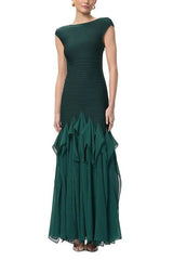 Ruffled Mesh Bodycon Bandage Maxi Dress in Green