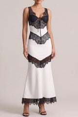 Sleeveless Black Lace Patchwork Maxi Dress