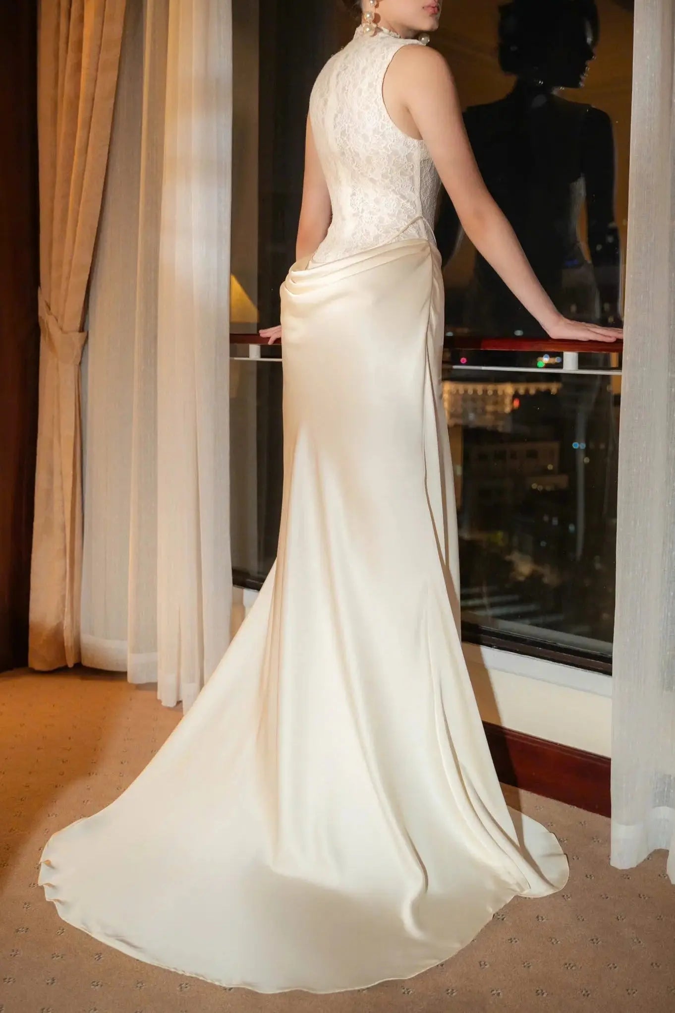 Flower Embellished Sleeveless Lace Maxi Dress in White