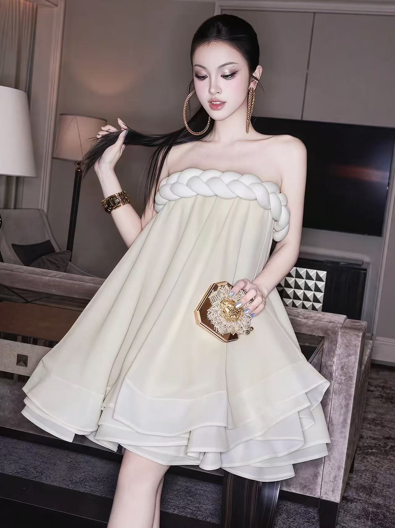 Rope Top Skirt in Beige