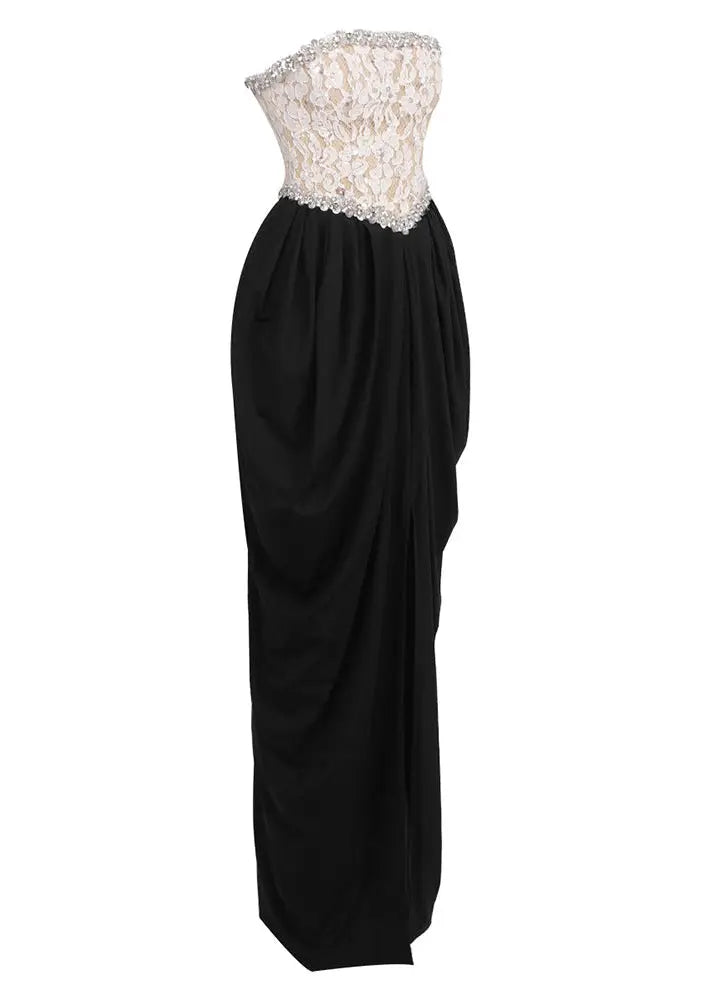 Lace Embellished Maxi Dress in black