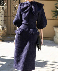 Collar Midi Dress in Dark Blue