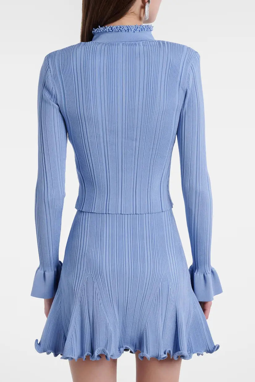 Blue Knit BlouSequin & Skirt Set