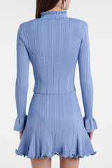 Blue Knit BlouSequin & Skirt Set