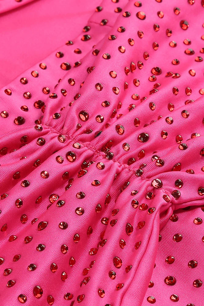 Crystal Embellished Cutout Maxi Dress in Rose Red