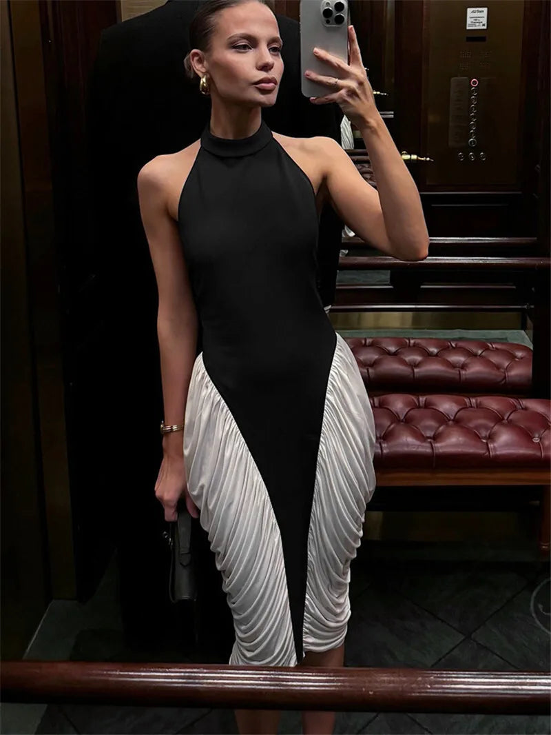 Colorblock Patchwork Sleeveless Midi Dress
