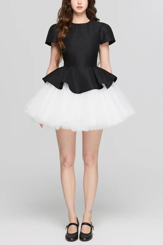 Ruffle Hem Puffy Mini Dress