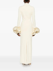 White Ruffled Crystal-Embellished crepe Mock-Neck Gown