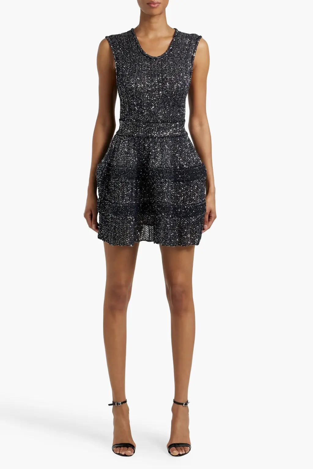 Stretch-Knit Mini Dress in Black