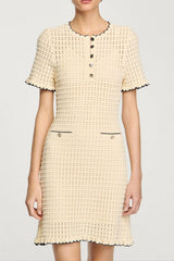 Hollow Knit Mini Dress in Apricot