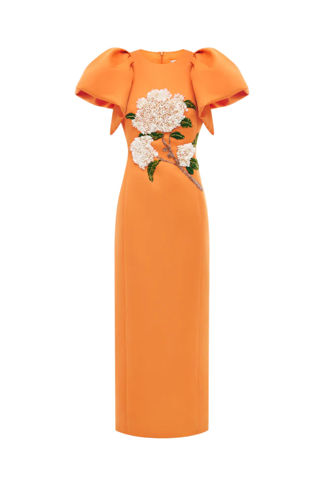 Embellished Maxi Dress Print in Tangerine