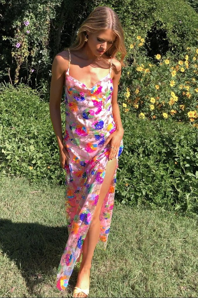 Embroidered Ses Backless Maxi Dress