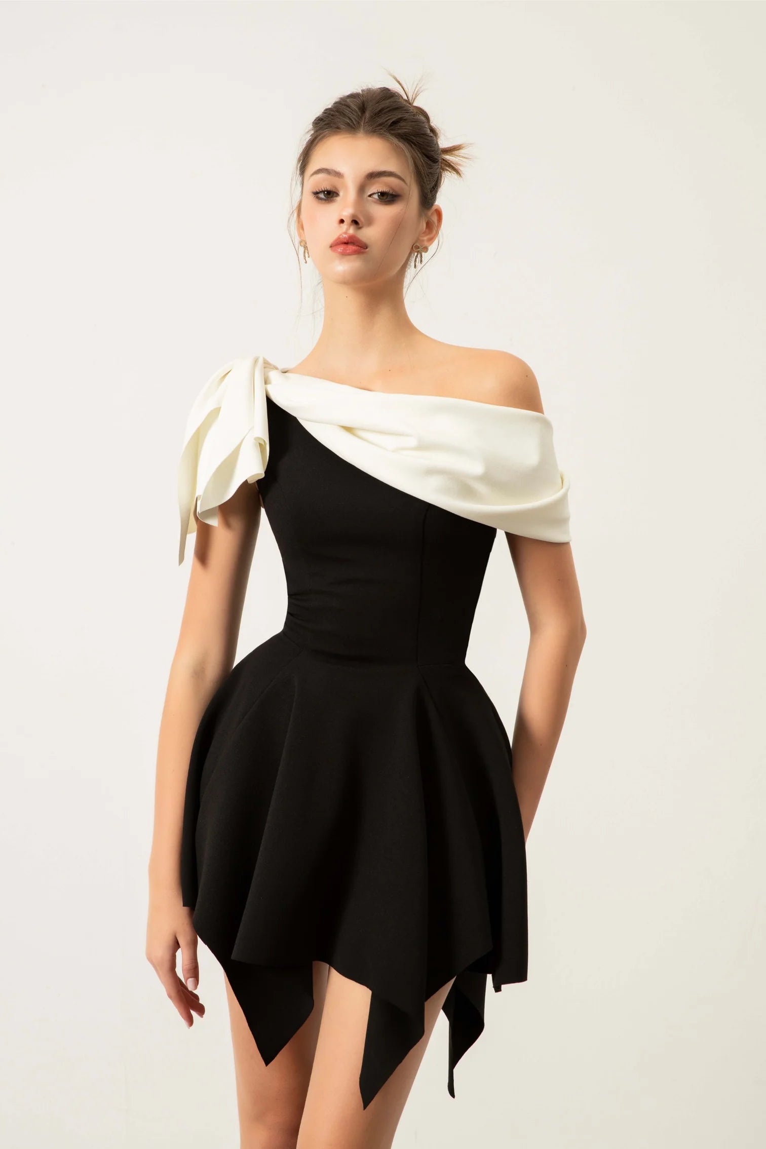 One Shoulder Mini Dress In Black
