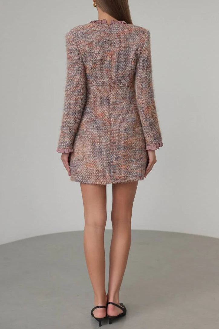 V-Neck Long Sleeve Mini Dress in Multicolor