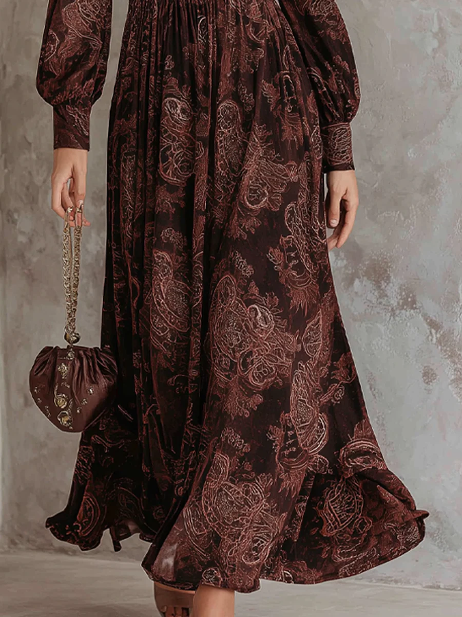Brown Zippered Waist Maxi Dress