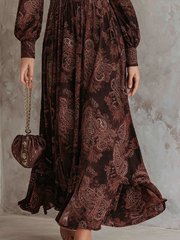 Brown Zippered Waist Maxi Dress