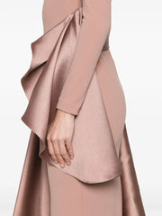 Ruffle Trim Long Sleeve Maxi Dress in Pink