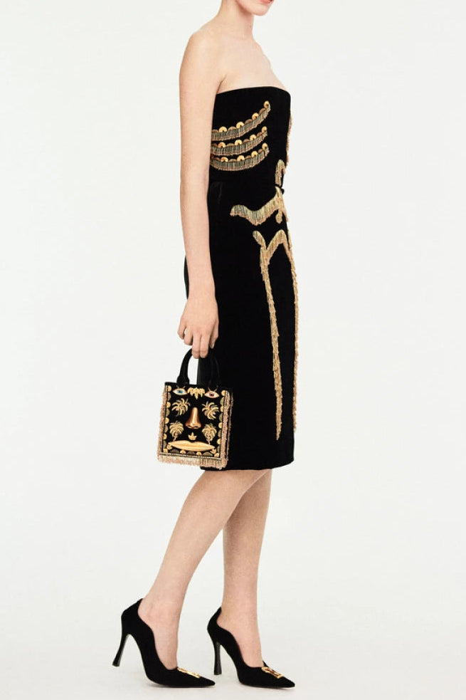 Embellished Bustier Mini Dress in Black