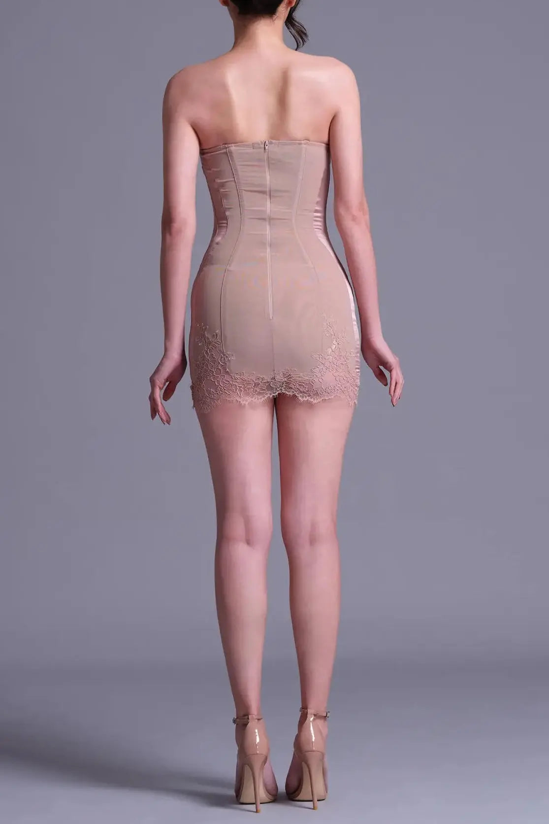 Nude Cord Lace Bustier Mini dress