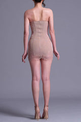 Nude Cord Lace Bustier Mini dress