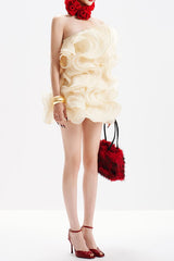 Multi-Layered 3D Mini Dress in Beige